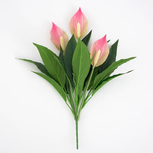 2 Packs Artificial Spathiphyllum Silk Plants 18.5" Faux Peace Lily Anthurium Flower for Wedding Home Garden Decoration (Pink) - color: Pink