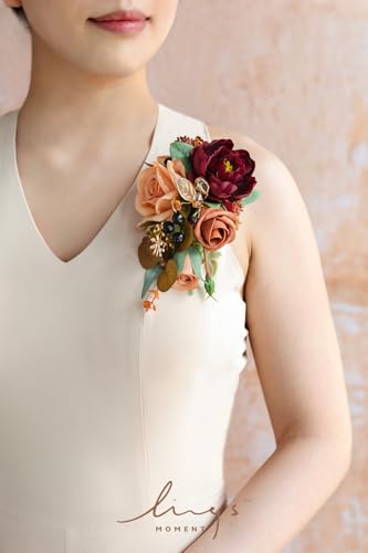 Ling's moment 2pcs Prom Wrist/Shoulder Corsage Artificial Flower, Girl/Mother Homecoming/Wedding Corsage Wristlet Décor, etc. Terracotta Cream - color: Or-terracotta & Cream