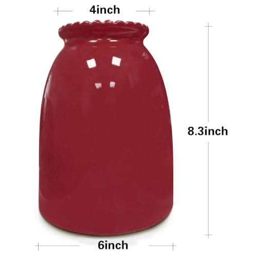 hjn Red Ceramic Vase Modern Minimalist Table Centerpiece, Round Smooth Flower Holder for Living Room, Shelf, Mantel, Wedding & Home Decor-8.3" H - color: Red