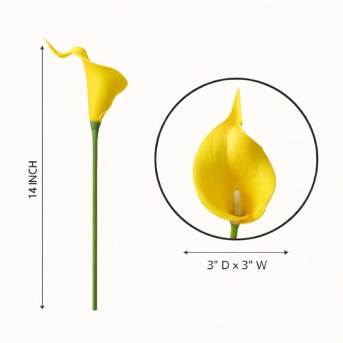 Floral Kingdom 20 Pack Artificial Calla Lily Flowers 14 Inch Yellow - Real Touch Latex Flowers for Home Decor, Kitchen Counters, Breakfast Nooks & Weddings - color: Yellow