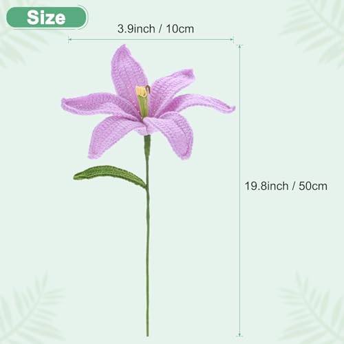 M METERXITY 1-Pack Crochet Flowers, Knitted Artificial Wool Lily for Mother's Day/Wedding/Birthday/DIY Decor, Handmade Knitted Flowers [Purple] - color: Purple