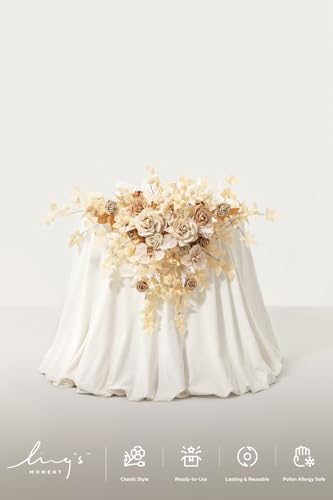 Ling's moment 2PCS White & Beige Artificial Flower Garland Floral Swags Table Centerpieces Wedding Decoration Rose Garlands Greenery Arrangements for Sweetheart/Head Table Decor - color: Br-white & Beige
