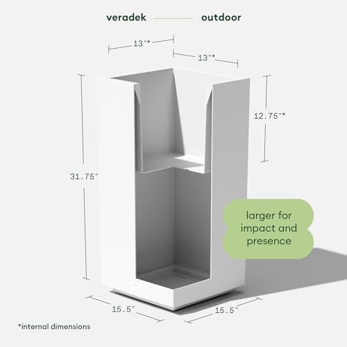 Veradek Block Series Pedestal Planter - Tall Planter for Indoor or Outdoor Front Porch | All-Weather Use with Removable Insert Bucket | Modern Décor for Flowers, Tall Trees, Faux Plants - color: White, size: 32"H x 15.5"W