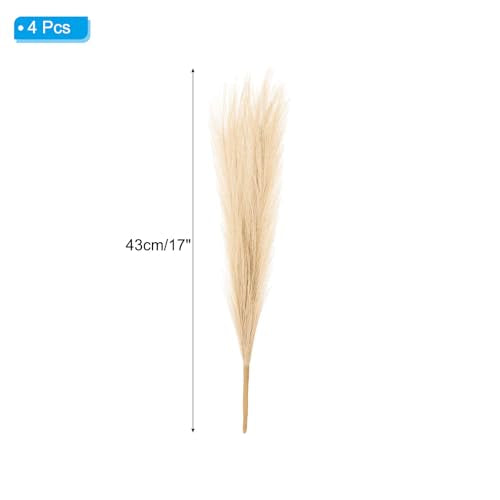 PATIKIL 17 Inch Faux Pampas Grass, 4 Pcs Boho Decor for Home Decoration Artificial Tall Fluffy Stems for Wedding Flower Party Vase Arrangement Centerpieces, Khaki - color: Khaki