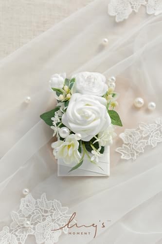 Ling's moment Pocket Boutonniere Single, Boutonniere for Men Groom for Wedding, Prom, Homecoming, Anniversary, Graduation, etc.White Ranunculus Ivory, 6" W x 5" H - color: Wht-white Ranunculus & Ivory, size: 6" W x 5" H