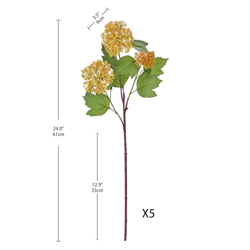 Faux Hydrangea Flowers 24" Orange Artificial Hydrangea Spray with 3 Flower Heads, 5 Per Bag.Faux Hydrangeas Plastic Flowers Fake Hydrangeas for Indoor Outdoor Wedding Table Centerpieces Decor - color: Orange #5