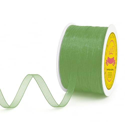 Light Green Organza Ribbon 1/4 inch x 200 Yards Sheer Chiffon Ribbon for Gift Wrapping Wedding Invitations Party Decoration Bridal Bouquets Crafts - color: Light Green, size: 1/4" X 200 Yards