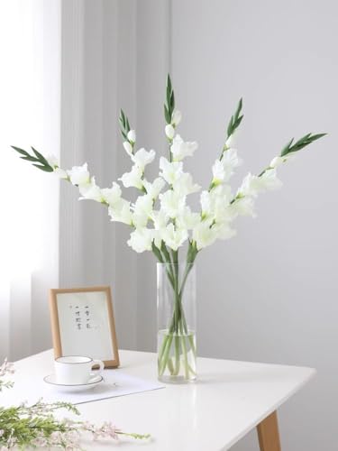 White Gladiolus Artificial Flowers 33.07 in Long Artificial Flowers Gladiolus Flowers 5 PCS Silk Gladiolus Flowers Fake Flowers Faux Gladiolus for Home Wedding Garden Arrangement Decor(White) - color: White