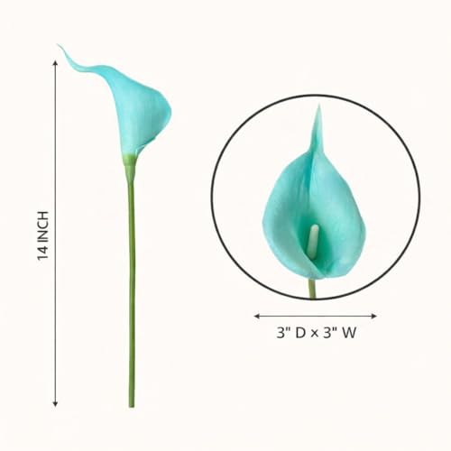 Floral Kingdom Artificial Calla Lily Flowers 20 Pack 14 Inch Turquoise Blue – Real Touch Faux Flowers for Home Decor, Table Centerpieces, Coastal Décor & Weddings - color: Blue