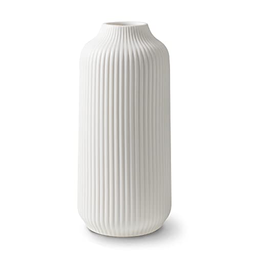 flature Ceramic Vase in Nordic Style, Decovase for Pampas Grass as Boho Deco, Vase White Matt 8 inch for Flowers, Scandinavian Design Home Decoration for Fresh Flowers, Dried Flowers (Size M) - color: White, size: Single Medium