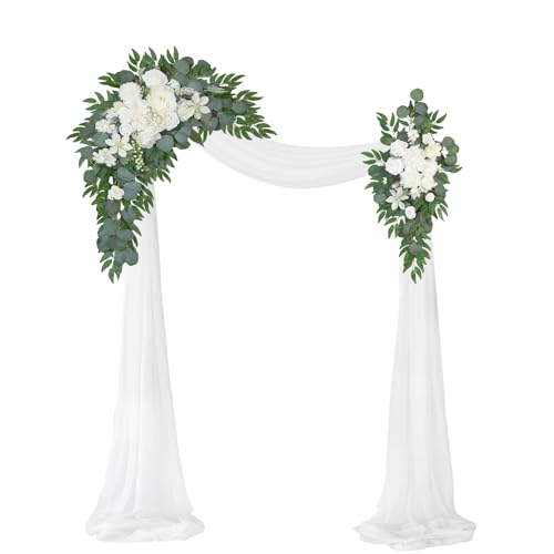 Artificial Wedding Arch Flowers Kit(Pack of 3),2Pcs Artificial Flower Arch Decor,1Pcs Sheer Drape for Wedding Ceremony Arbor for WeddingCeremony (Fairy White) - color: Fairy White