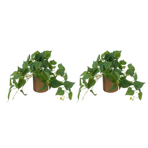 Artificial Potted Plants Life-Like Fake Plant with Farmhouse-Style Cement Planter Featuring Light Wood Tone for Room Bathroom Bedroom Kitchen Office Desk Coffee (2PCS Pothos 10inch) - size: 2PCS Pothos 10inch