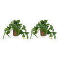 Artificial Potted Plants Life-Like Fake Plant with Farmhouse-Style Cement Planter Featuring Light Wood Tone for Room Bathroom Bedroom Kitchen Office Desk Coffee (2PCS Pothos 10inch) - size: 2PCS Pothos 10inch