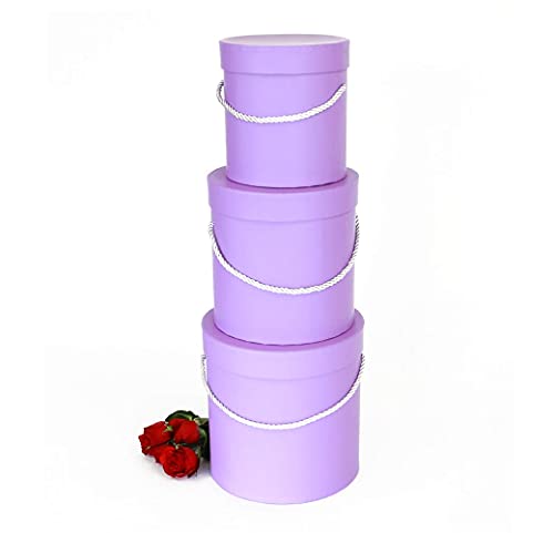 UNIKPACKAGING Premium Quality Round Flower Box, Gift Boxes for Luxury Flower and Gift Arrangements, Set of 3 pcs (Lavender) - color: Lavender