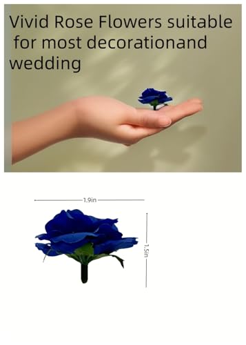 100 Pcs Mini Blue Roses Artificial Flowers Bulk, 1.9" Small Silk Fake Roses Flower Heads for Decoration, Wedding Centerpieces Bridal Shower Party Home Decor,DIY Crafts (Blue) - color: Blue