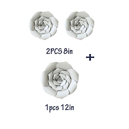N/C 3pcs Party Paper Flower Wedding Flower Backdrop Decorations DIY Handcrafted Flower for Wedding Backdrop Nursery Wall Decoration (Flower-1, Grey) - color: Grey, size: Flower-1