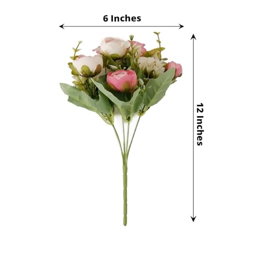 Efavormart 4 Pack 12 inch Pink Artificial Mini Ranunculus Bouquets, Refreshing Soft Pink Silk Buttercup Floral Accents for Spring Party and Feminine Decor - color: Pink