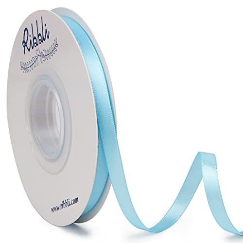 Ribbli Light Blue Baby Blue Double Faced Satin Ribbon,1/4” x Continuous 25 Yards,Use for Bows Bouquet,Gift Wrapping,Baby Shower,Floral Arrangement - color: Blue Light, size: 1/4 inch