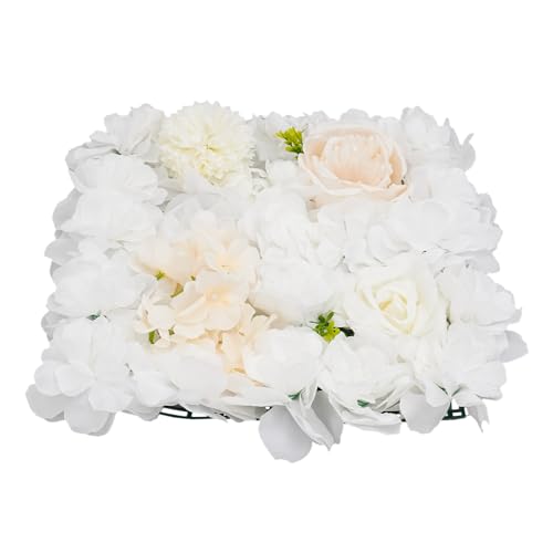 12Pcs Artificial Flower Wall Panel 3D Floral Backdrop Walls15 X 15" Flower Wall Decor Panel Flower Backdrop for Party Home Background Decor, White & Champagne - color: White, Champagne