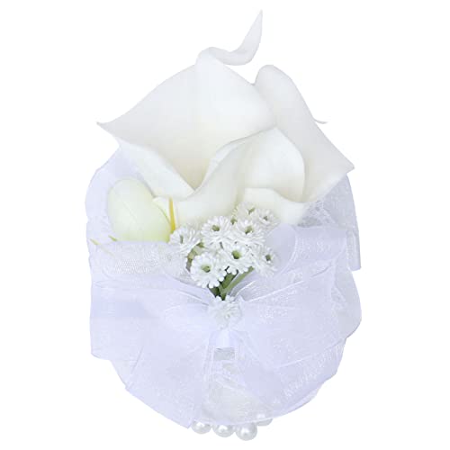 White Wrist Corsage and Men Boutonniere Set Artificial Calla Lily Bridesmaid Wrist Corsage Groomsmen Boutonniere for Wedding Ceremony Anniversary Party Prom (White Wrist Corsage, 1) - color: White Wrist Corsage