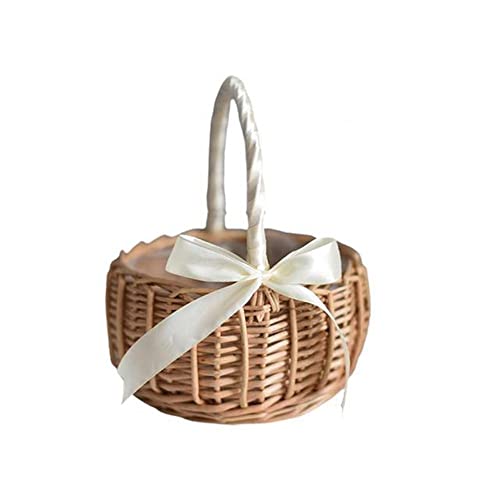 Vctitil Wicker Rattan Flower Basket,Wedding Flower Girl Basket Hand Woven Flower Basket Decoration,Candy Storage Basket Home Decoration(S,white) - color: white