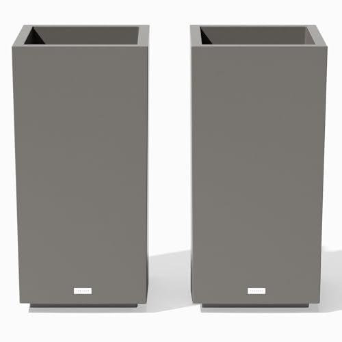 Veradek Block Series Pedestal Planter - Tall Planter for Indoor or Outdoor Front Porch | All-Weather Use with Removable Insert Bucket | Modern Décor for Flowers, Tall Trees, Faux Plants - color: Gray, size: 26"H x 13.5"W - 2 Pack