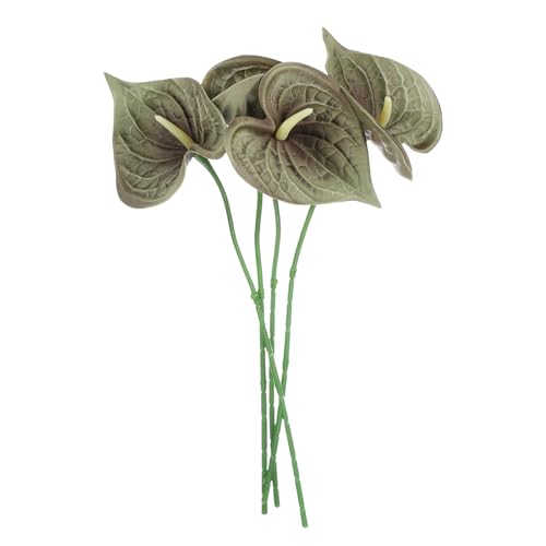 uxcell 4Pcs 11inch Artificial Anthurium Lily Flowers, Permanent Flower Bouquet for Home Arrangements Wedding Festival Decoration Crafts Store Decor Accessories, Grass Green - color: Grass Green