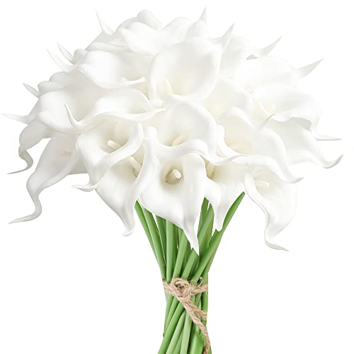 IPOPU 24PCS Artificial Flowers Fake Calla Lily Flowers Real Touch Calla Lily Faux Flowers Arrangement Bouquet for Home Garden Office Party Wedding Bouquet Centerpieces Flower Home Decoration (White) - color: 24pcs-white