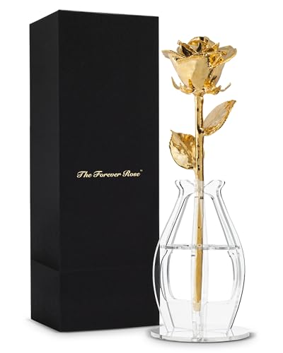 Forever Rose 24K Gold Dipped Real Rose – Handmade, Long-Lasting Preserved Flower in Bloom Box & Vase – Romantic Gift for Anniversary, Valentine's Day, Mother's Day, Birthday, Wedding, Wife, Girlfriend - color: Bloom Box