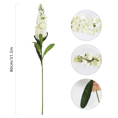 IPOPU 6PCS White Snapdragon Artificial Flowers 31.50" Delphinium Fake Flowers Long Stem Antirrhinum Majus Silk Flowers Larkspur Faux Flower for Home Wedding Decor Floral Arrangement (Cream White) - color: Cream White