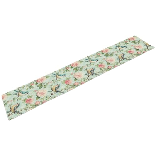 Spring Bird Floral Table Runner,Birds Table Runner Burlap Table Decoration for Seasonal Home Kitchen Dining Dinner Indoor Holiday Farmhouse Decor 13x36 in - color: Bird_14, size: 13x36inch