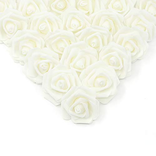 IPOPU Artificial Rose Flower Heads, 100 Pcs Real Looking Ivory White Foam Fake Roses for DIY Wedding Baby Shower Centerpieces Arrangements Party Tables Home Decorations (Ivory, Stemless) - color: Ivory 100pcs