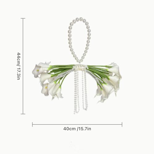 20 Pcs Calla Lily Bridal Bouquet with Pearl Handle, Pearl Cascade Wedding Bouquet with Beaded Pearls, Elegant Bridal Flowers for Wedding Ceremony, Marriage, Party, Church, Bridesmaid Bouquet