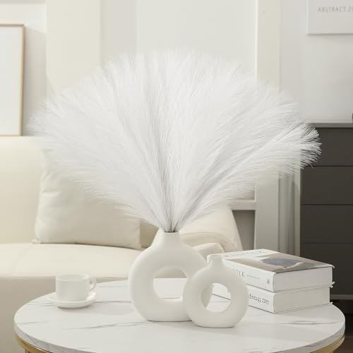 Ureymx Faux Pampas Grass Decor 17.7 Inch 6pcs, Artificial Pampas Grass Fluffy Home Decor, Short Vase Room Decor pompous Grass Flower Arrangement for Boho Home Wedding Decoration (Milky White) - color: Milky White, size: 17 Inch 6 Pcs