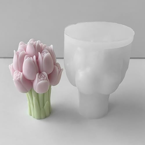 Tulip Bouquet Silicone Candle Molds for Candle Making, 3D Flower Molds, DIY Handmade Supplies