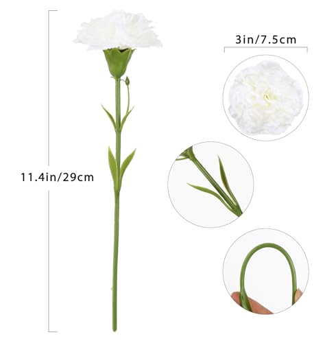 IPOPU White Carnations Artificial Flowers 10PCS Small White Flowers 11.4" Fake Carnations Silk Flowers for Home Decor Indoor Centerpiece Table Decorations Wedding Bouquets for Bride - color: White