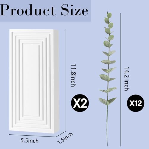 Wooden Wall Planter Vase, 2 Pack White Wood Hanging Vases with Fake Eucalyptus for Indoor Modern Boho Farmhouse Wall Art Decor for Home Indoor Kitchen Modern Farmhouse Bathroom - color: White With Eucalyptus