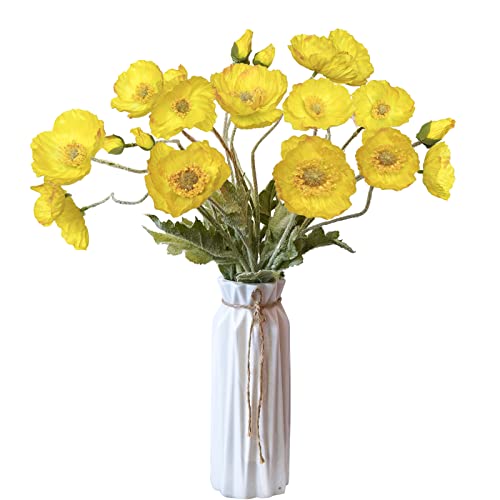 Artificial Flowers 5Pcs Poppies Flowers Artificial Silk Flowers for Home Office Wedding Outdoor Decor (Yellow) - color: Yellow