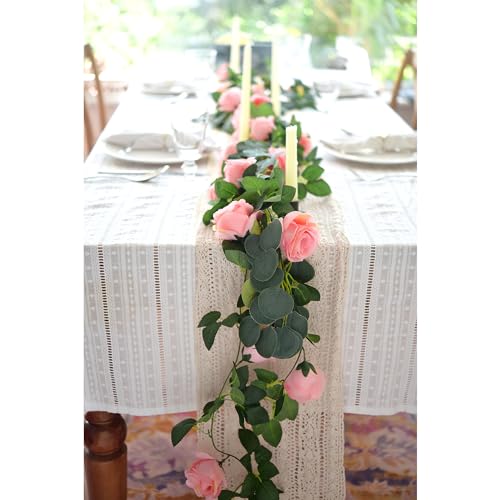 FiveSeasonStuff Amaranth Pink Artificial Rose Garlands, Four Separate Faux Flower Vines with Greenery - color: Amaranth Pink