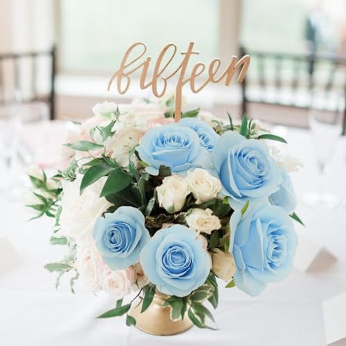 Felice Arts 12 Pack Light Blue Artificial Flowers with Stems Silk Roses Fake Flowers Bouquet for Wedding Table Vase Home Kitchen Party DIY Decor - color: Light Blue