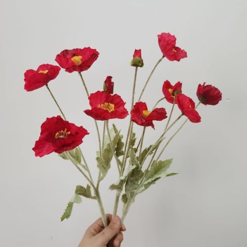 3 Bundles of 22 inches Tall Red Poppy Flowers Artificial,Ranunculus Artificial Flowers,Faux Flower Stems for Wedding,Party, Outdoor Indoor Decor Flower Arrangements for Table - color: Red