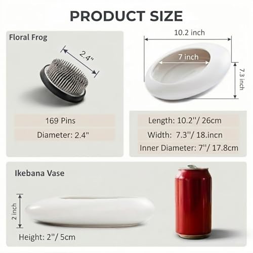 Ikebana Bowl Kit - Ikebana Vase (Japanese Flower Bowl Vase) with 2.4'' Floral Frog, Ikebana Set for Japanese Flower Arrangement (White, 2.4'' Floral Frog Included) - color: White, size: 2.4'' Floral Frog Included