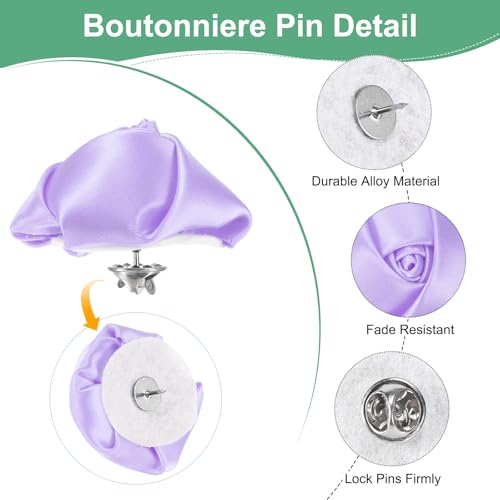 M METERXITY 16-Pack Lapel Pin for Men, Handmade Flower Brooch Button Pins for Men Suits, Formal Boutonnieres for Wedding/Groom/Corsage - color: Light Purple