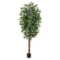 Nearly Natural 7ft Triple Trunk Artificial Ficus Tree with Natural Wood Trunks, Fake Tree For Indoor Home Decor, Faux Ficus Tree with Black Nursery Pot - size: 7ft, style: Tree in Pot