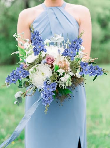 IPOPU Blue Delphinium Artificial Flowers,6PCS Faux Delphinium Bulk 28.74'' Realistic Silk Fake Snapdragon Flowers with Stems for Wedding Garden Table Home Decor (Deep Blue) - color: Deep Blue