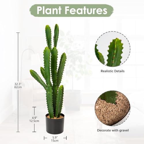 DILATATA 32.5" Tall Fake Cactus Plant Potted 'Euphorbia Accruensis' - Large Artificial Cactus for Home, Garden, Office Decor - Housewarming Gifts - color: Euphorbia Accruensis