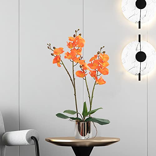 CXGS Artificial Orchid Flower Plant Real Touch Faux Orchids in Ceramic Vase Orange 19.7'' Fake Phalaenopsis Flower Arrangement Centerpiece Home Indoor Decor - color: Orange- Silver