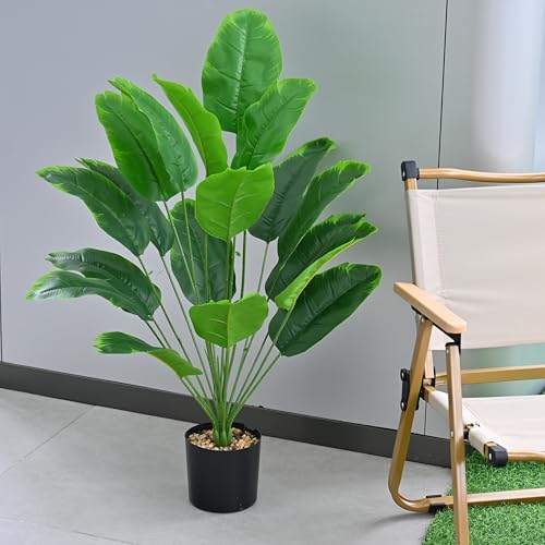Artificial Bird of Paradise Plant 28“, 18 Trunks, Faux Palm Tree in Pot for Indoor/Outdoor Décor - color: Green