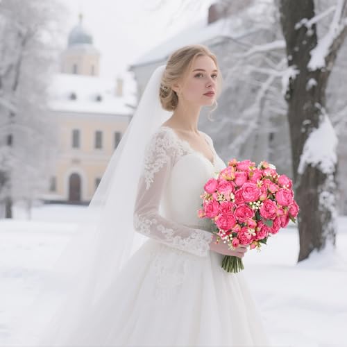 Peonies Artificial Flowers 12 Bundles Pink Flowers Bouquet, Lifelike Silk Fake Peonies with Stems for Home Table Centerpieces, Wedding, Party & DIY Bridal Floral Arrangements (Rose red) - color: Rose Red