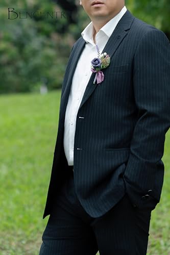 Purple Boutonniere for Men,Lavender Prom Boutonnieres,Groom and Groomsmen Boutonniere for Wedding Ceremony Anniversary, Formal Dinner Party and Grad Night (Set of 6) - color: Purple, size: set of 6